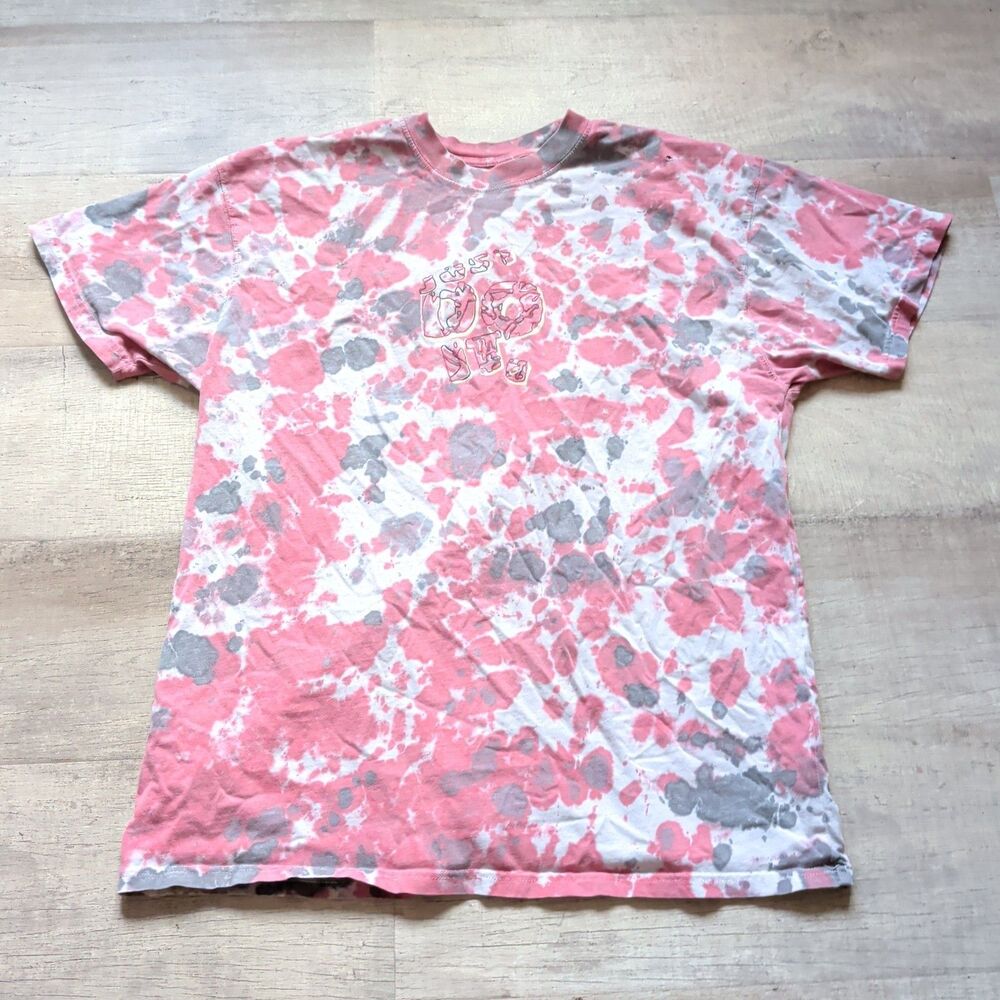 Nike Just Do It T-Shirt Men's Large Pink Grey Tie Dye Graphic Tee